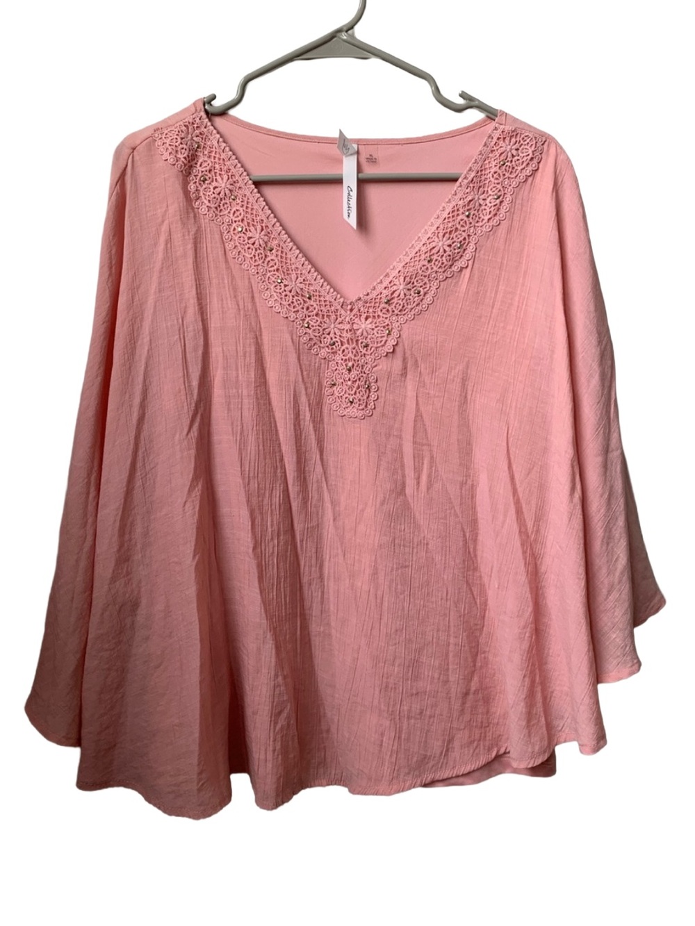 NY COLLECTION Women’s Peach Pink Lace V-neck Cold Shoulder Lined Blouse